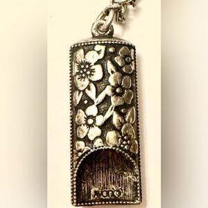 1975 Avon Silver Toned 27" Chain with Etched Art Nouveau Style Whistle Pendant